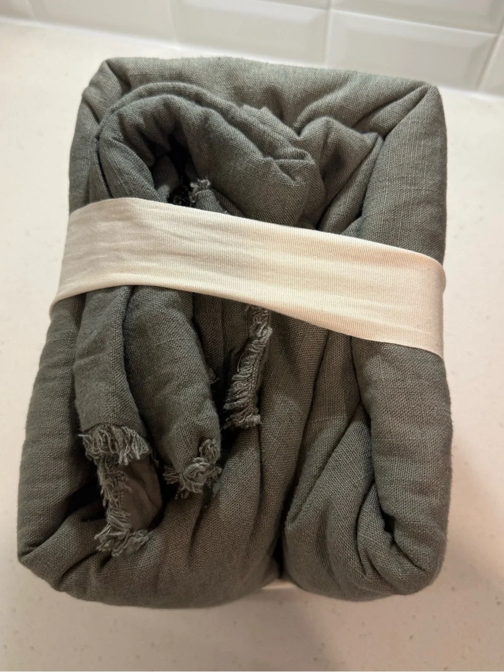 Casaluna Olive Green heavyweight rayon linen duvet set full/queen